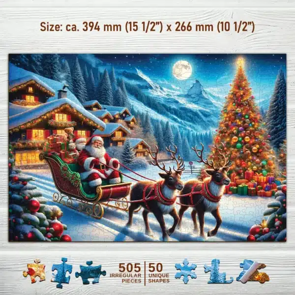 Mikulás szánja fa puzzle