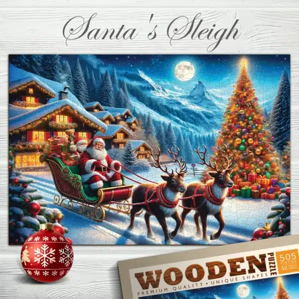 Mikulás szánja fa puzzle