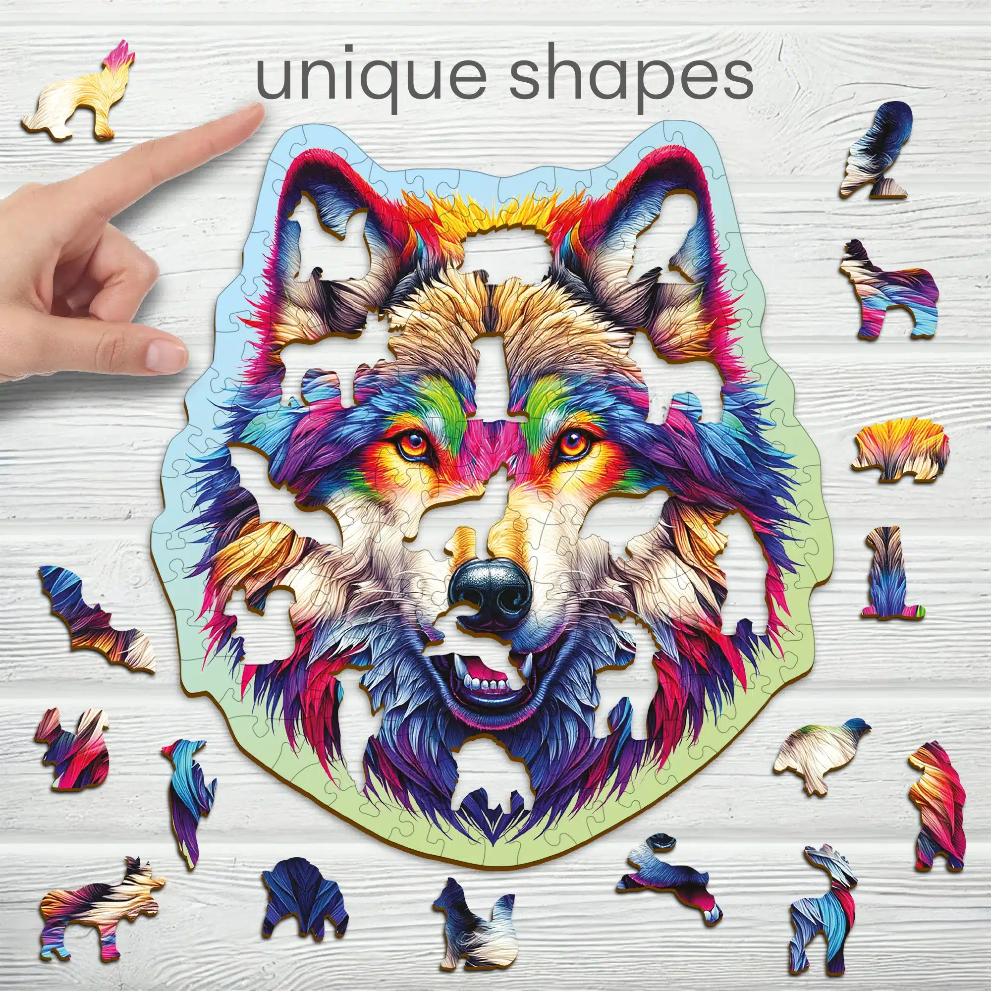 szivárványos farkas fa puzzle
