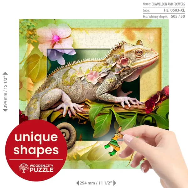 kaméleon és virágok fa puzzle