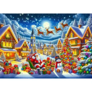 Mikulás vidám utazása karácsony fa puzzle