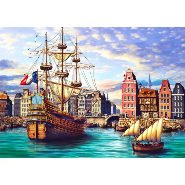 régi hajók a kikötőben fa puzzle