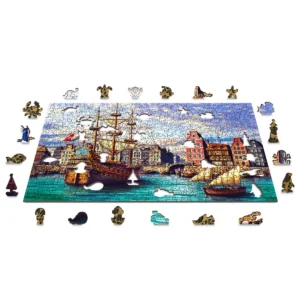 régi hajók a kikötőben fa puzzle